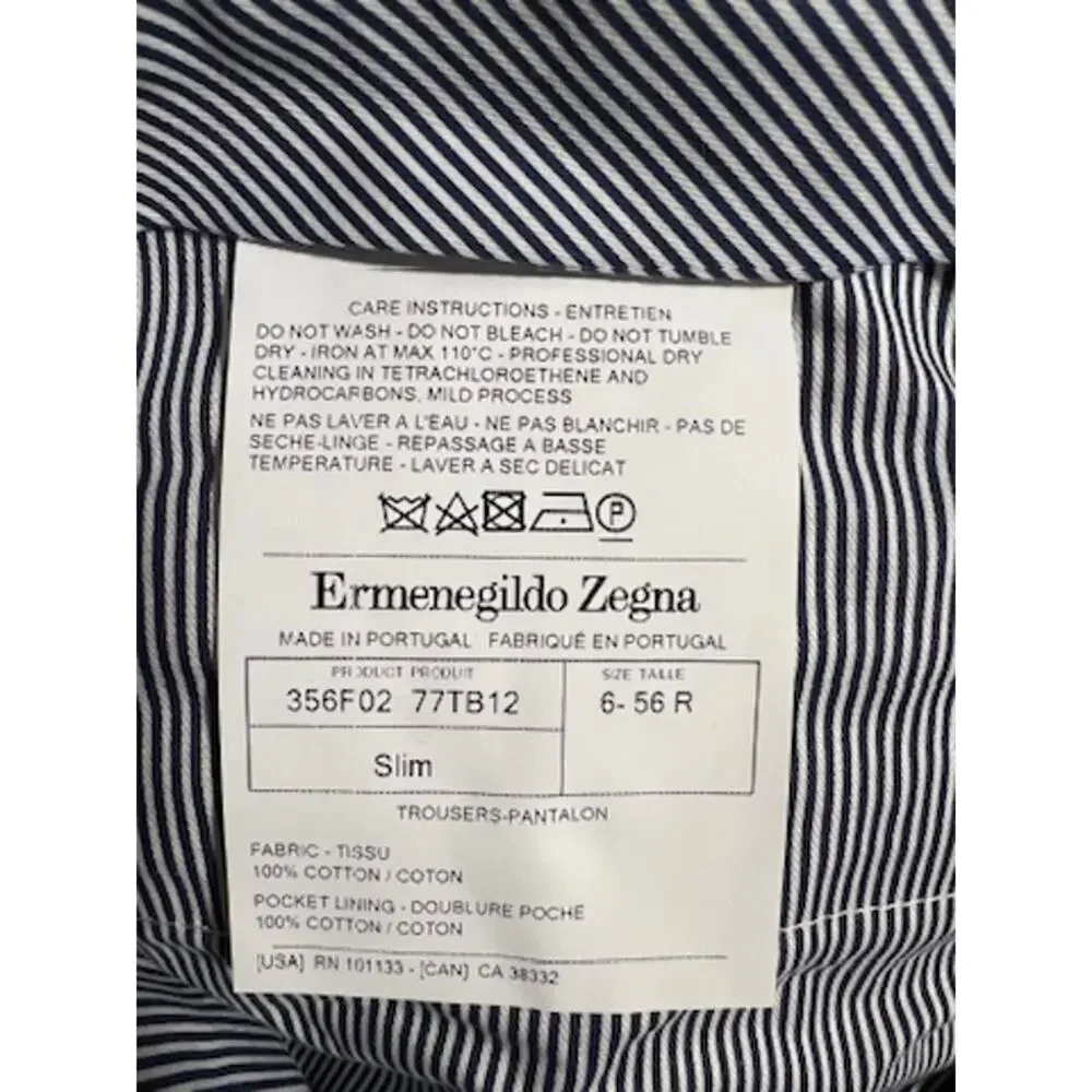 Ermenegildo Zegna Men's Slim Fit Navy Cotton Trousers 56R 39 Luxury (US 38/40)